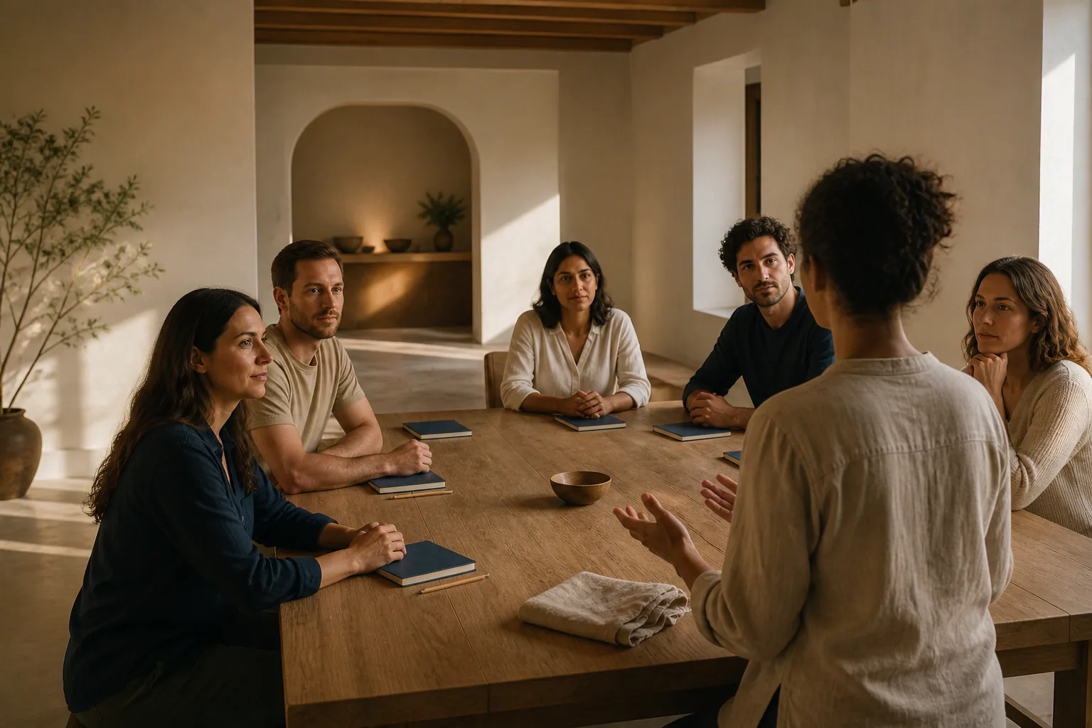 Pequeno grupo de adultos num momento conceptual de aprendizagem acompanhada.